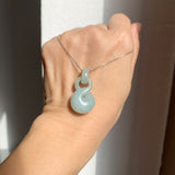 A-Grade Natural Light Bluish Green Jadeite Eternity Knot No.8 Pendant No.172597