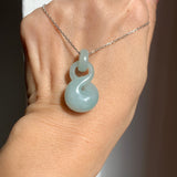 A-Grade Natural Light Bluish Green Jadeite Eternity Knot No.8 Pendant No.172597