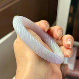 57.3mm A-Grade Natural Lavender Green Jadeite Traditional Round Bangle With Rope Carving No.151876