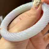 57.3mm A-Grade Natural Lavender Green Jadeite Traditional Round Bangle With Rope Carving No.151876