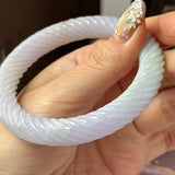 57.3mm A-Grade Natural Lavender Green Jadeite Traditional Round Bangle With Rope Carving No.151876
