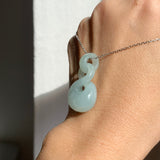 A-Grade Natural Light Bluish Green Jadeite Eternity Knot No.8 Pendant No.172597