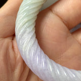57.3mm A-Grade Natural Lavender Green Jadeite Traditional Round Bangle With Rope Carving No.151876