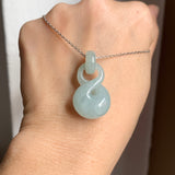 A-Grade Natural Light Bluish Green Jadeite Eternity Knot No.8 Pendant No.172597