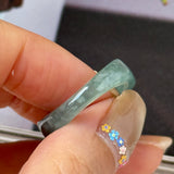 16.1mm A-Grade Natural Greenish Blue Jadeite Saddle Loaf Ring Band No.162553