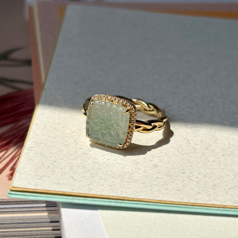 Icy A-Grade Natural Light Blue Jadeite Peranakan Tiles Custom Bespoke Ring No.162534