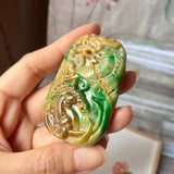 A-Grade Natural Green & Yellow Jadeite Dragon Horse Pendant/ Display No.172139