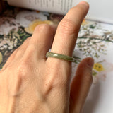 SOLD OUT: 18.2mm A-Grade Natural Yellowish Green Jadeite Abacus Ring Band No.161529