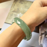 55.4mm A-Grade Natural Bluish Green Jadeite Modern Oval Bangle No.151993