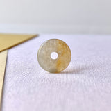 Icy A-Grade Natural Yellow Grey Jadeite Ancient Coin Donut Pendant No.220341