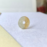 Icy A-Grade Natural Yellow Grey Jadeite Ancient Coin Donut Pendant No.220341