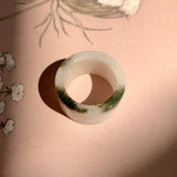 17.2mm A-Grade Natural White Dark Green Jadeite Archer Ring Band No. 161927