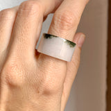17.2mm A-Grade Natural White Dark Green Jadeite Archer Ring Band No. 161927