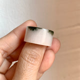 17.2mm A-Grade Natural White Dark Green Jadeite Archer Ring Band No. 161927