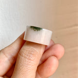 17.2mm A-Grade Natural White Dark Green Jadeite Archer Ring Band No. 161927