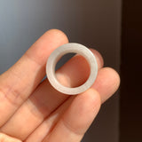 17.2mm A-Grade Natural White Dark Green Jadeite Archer Ring Band No. 161927