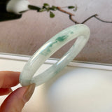 54.6mm A-Grade Natural Floral Jadeite Traditional Round Bangle No. 152137