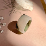 17.2mm A-Grade Natural White Dark Green Jadeite Archer Ring Band No. 161928