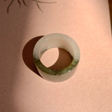 17.2mm A-Grade Natural White Dark Green Jadeite Archer Ring Band No. 161928