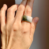 17.2mm A-Grade Natural White Dark Green Jadeite Archer Ring Band No. 161928
