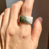 17.2mm A-Grade Natural White Dark Green Jadeite Archer Ring Band No. 161928