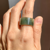 17.2mm A-Grade Natural White Dark Green Jadeite Archer Ring Band No. 161928