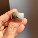 17.2mm A-Grade Natural White Dark Green Jadeite Archer Ring Band No. 161928