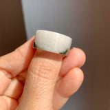 17.2mm A-Grade Natural White Dark Green Jadeite Archer Ring Band No. 161928