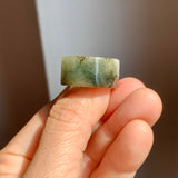 17.2mm A-Grade Natural White Dark Green Jadeite Archer Ring Band No. 161928