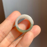 17.2mm A-Grade Natural White Dark Green Jadeite Archer Ring Band No. 161928
