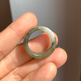17.2mm A-Grade Natural White Dark Green Jadeite Archer Ring Band No. 161928