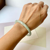 54.7mm A-Grade Natural Moss On Snow Jadeite Traditional Round Bangle No.152071