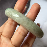 58mm A-Grade Natural Grey Green Jadeite Modern Round Bangle No.151630