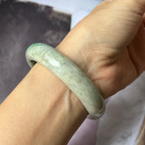 58mm A-Grade Natural Grey Green Jadeite Modern Round Bangle No.151630