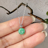 A-Grade Apple Green Jadeite M.Petals Lilac Flower Donut Pendant No.172782