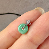 A-Grade Apple Green Jadeite M.Petals Lilac Flower Donut Pendant No.172782
