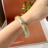 56.8mm A-Grade Light Yellowish Green Jadeite Modern Round Bangle No.152146