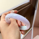 54.5mm A-Grade Natural Lavender Green Jadeite Modern Round Bangle No.152121