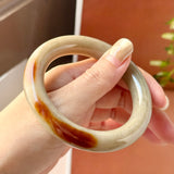 54.7mm A-Grade Natural Brownish Green Jadeite Traditional Round Bangle No. 151041