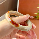 54.7mm A-Grade Natural Brownish Green Jadeite Traditional Round Bangle No. 151041