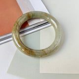 55mm A-Grade Natural Yellowish Green Brown Jadeite Traditional Round Bangle No. 151253
