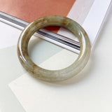 55mm A-Grade Natural Yellowish Green Brown Jadeite Traditional Round Bangle No. 151253