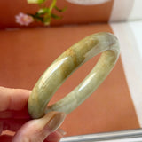 55mm A-Grade Natural Yellowish Green Brown Jadeite Traditional Round Bangle No. 151253