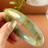 55mm A-Grade Natural Yellowish Green Brown Jadeite Traditional Round Bangle No. 151253