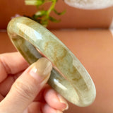 55mm A-Grade Natural Yellowish Green Brown Jadeite Traditional Round Bangle No. 151253