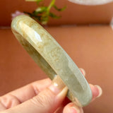 55mm A-Grade Natural Yellowish Green Brown Jadeite Traditional Round Bangle No. 151253