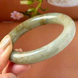 55mm A-Grade Natural Yellowish Green Brown Jadeite Traditional Round Bangle No. 151253