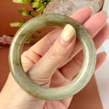 55mm A-Grade Natural Yellowish Green Brown Jadeite Traditional Round Bangle No. 151253