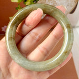 55mm A-Grade Natural Yellowish Green Brown Jadeite Traditional Round Bangle No. 151253