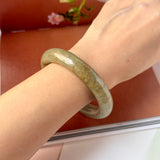 55mm A-Grade Natural Yellowish Green Brown Jadeite Traditional Round Bangle No. 151253
